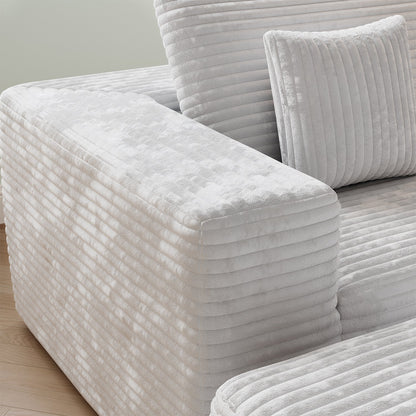 L-shape Beige Color Corduroy Sofa with Ottoman