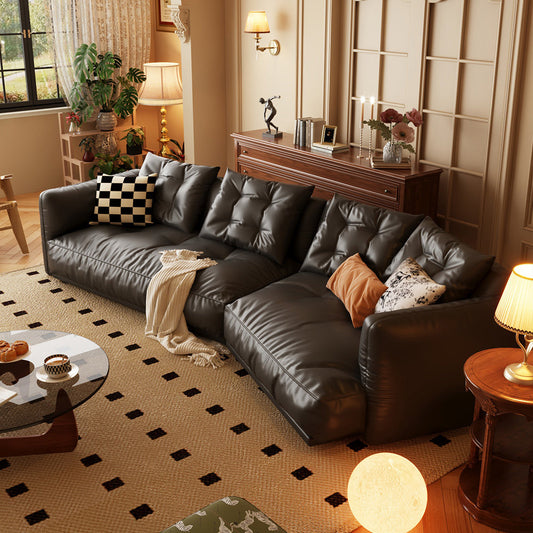 Leather Curved Couch French Vintage Luxury Corner Sofa