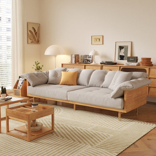 Modern 3-Seat Upholstered Cotton Linen Sofa Solid Wood Frame Sofa