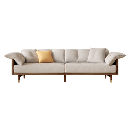 Modern 3-Seat Upholstered Cotton Linen Sofa Solid Wood Frame Sofa