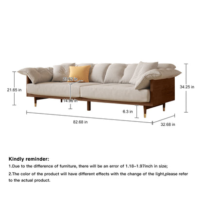 Modern 3-Seat Upholstered Cotton Linen Sofa Solid Wood Frame Sofa