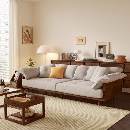 Modern 3-Seat Upholstered Cotton Linen Sofa Solid Wood Frame Sofa