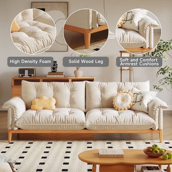 Modern 3-Seater Sofa Beige Solid Wood Cotton Linen Sofa
