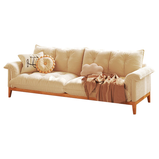Modern 3-Seater Sofa Beige Solid Wood Cotton Linen Sofa