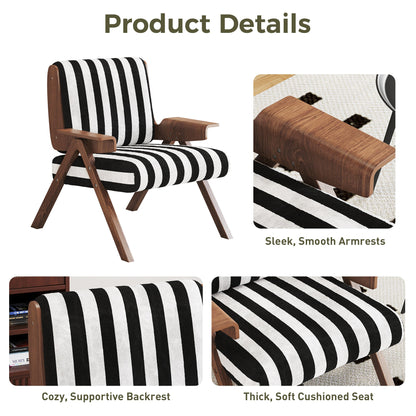 Modern Accent Sofa Armchair White With Black Stripes