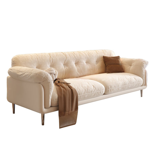 Modern White 88.98" Living room Velvet Sofa with Stainless Steel Legs