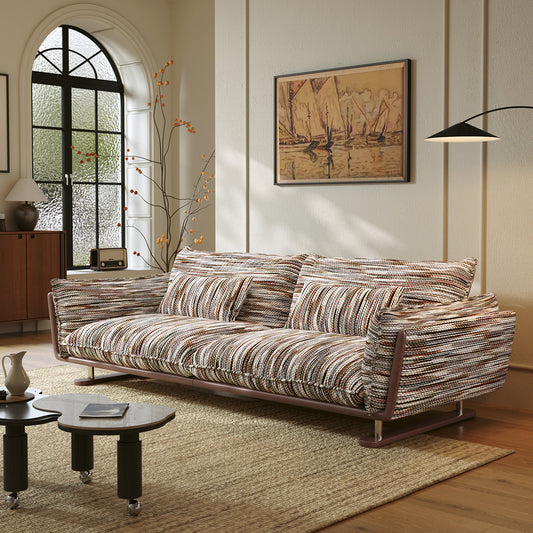 Multicolor Striped Comfy Vintage Couch – Big Upholstered Sofa for Living Room