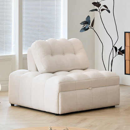 Teddy Fleece Lounge Sofa Bed – Cream White Pull-Out Sleeper for Small Spaces