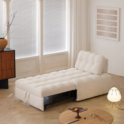 Teddy Fleece Lounge Sofa Bed – Cream White Pull-Out Sleeper for Small Spaces