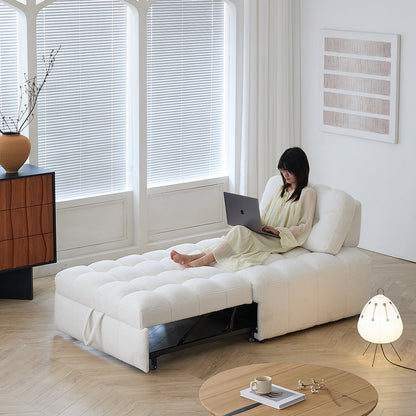 Teddy Fleece Lounge Sofa Bed – Cream White Pull-Out Sleeper for Small Spaces