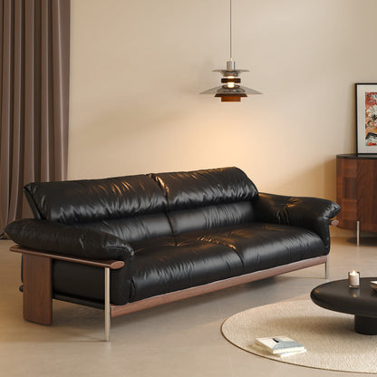 Three-Seater Sofa with Straight-Line Design & Top-grain Leather Upholstery