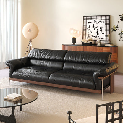 Three-Seater Sofa with Straight-Line Design & Top-grain Leather Upholstery