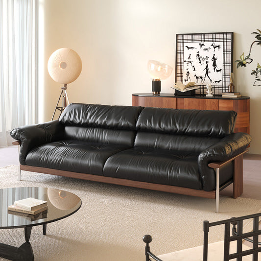 Three-Seater Sofa with Straight-Line Design & Top-grain Leather Upholstery